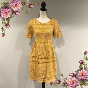 Piper & Scoot short sleeve mustard color lace dress